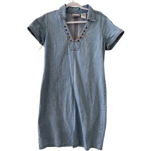 vintage Bill Blass  Jeans Denim Dress Lace-Up V-Neck Short Sleeve Cotton PM